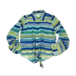 WS277 Edge Poly Striped Button Front Blouse M